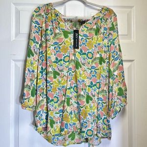 NWT JONES NEW YORK 3/4 Sleeve Boho Tunic Peasant Shirt Blouse Top Size 1X Floral